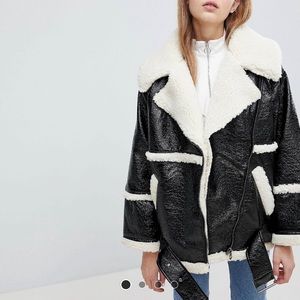 Monki Premium Shearling Aviator Jacket - oversize